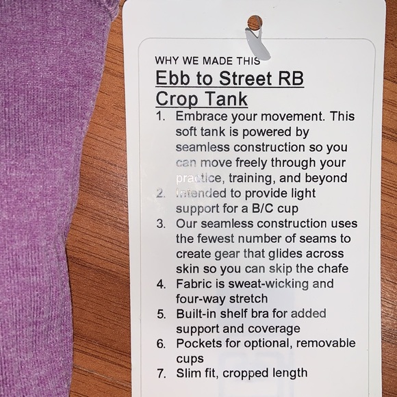NWT Lululemon Athletica Ebb To Street Crop Tank Wisteria Purple - Picture 4 of 10